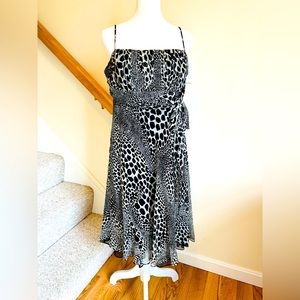 Laundry by Shelli Segal black/cream animal print, strappy, silk cocktail dress.